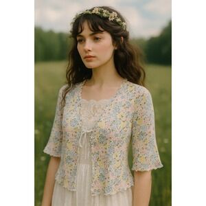 NWT Christopher & Banks L White Floral Top Cottagecore Fairycore Romantic Layer